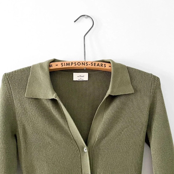 NWOT Aritzia Wilfred  Womens XS Cove Button Up Ribbed Sweater Dress Green - Picture 3 of 5